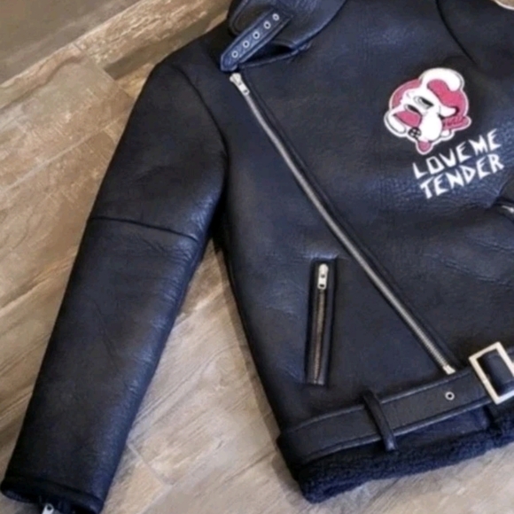 Rare Faux Leather Faux Shearling Collar & Lining Moto Punk Retro Biker Jacket, S - Picture 2 of 13